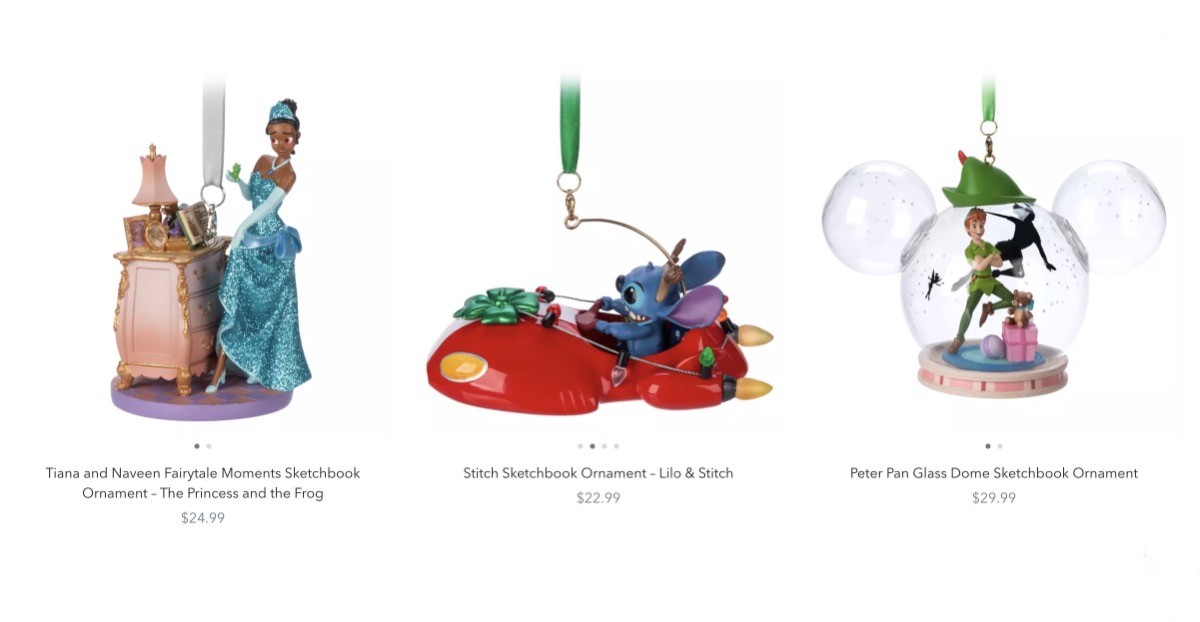12 new Disney Sketchbook ornaments now online as part of Christmas in July