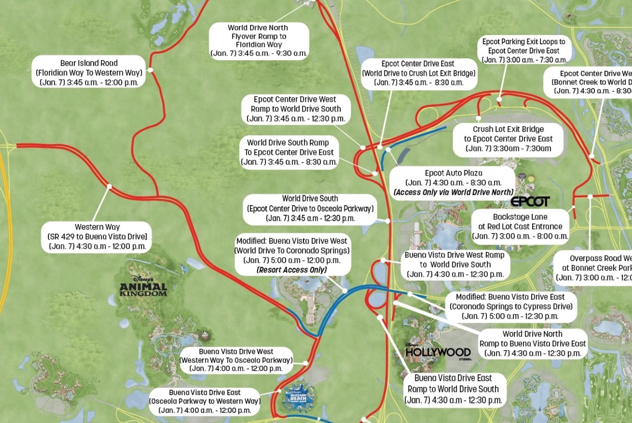 Road closures around Disney World for 2024 Marathon weekend Disney Diary