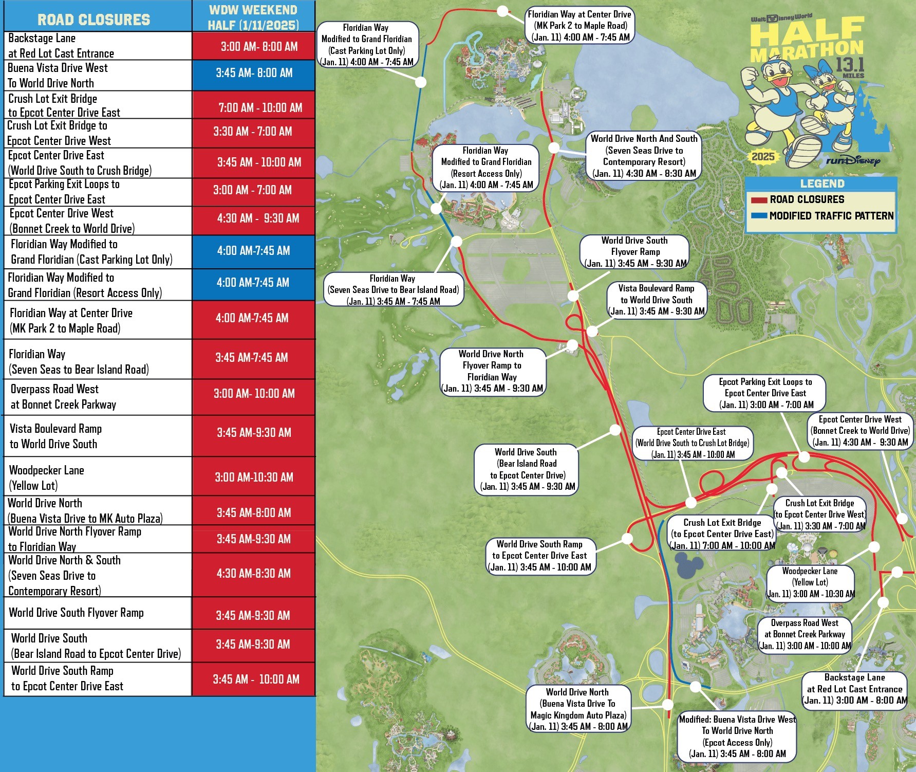 Road closures due to the Disney World Marathon weekend 2025 Disney Diary